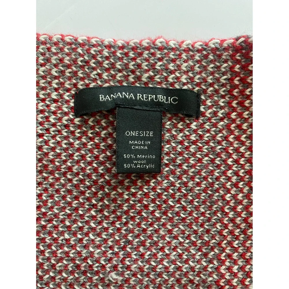 Banana Republic Red Fair Isle Merino Wool Blend Knit Scarf Red Grey White Nordic